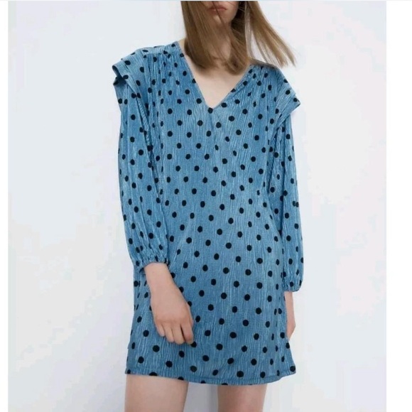 Zara Dresses & Skirts - Zara Blue V-Neck Long Sleeve Dress